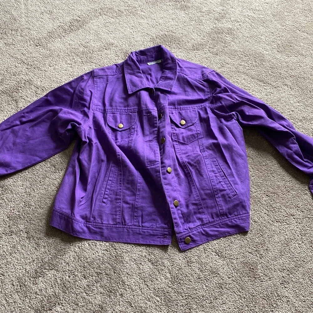 Jessica London Purple Denim Skirt Jacket Set Button Front Midi SIZE 20/12